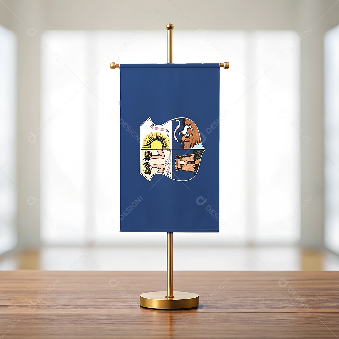 Mini bandeira da cidade de Belém em cima de uma mesa