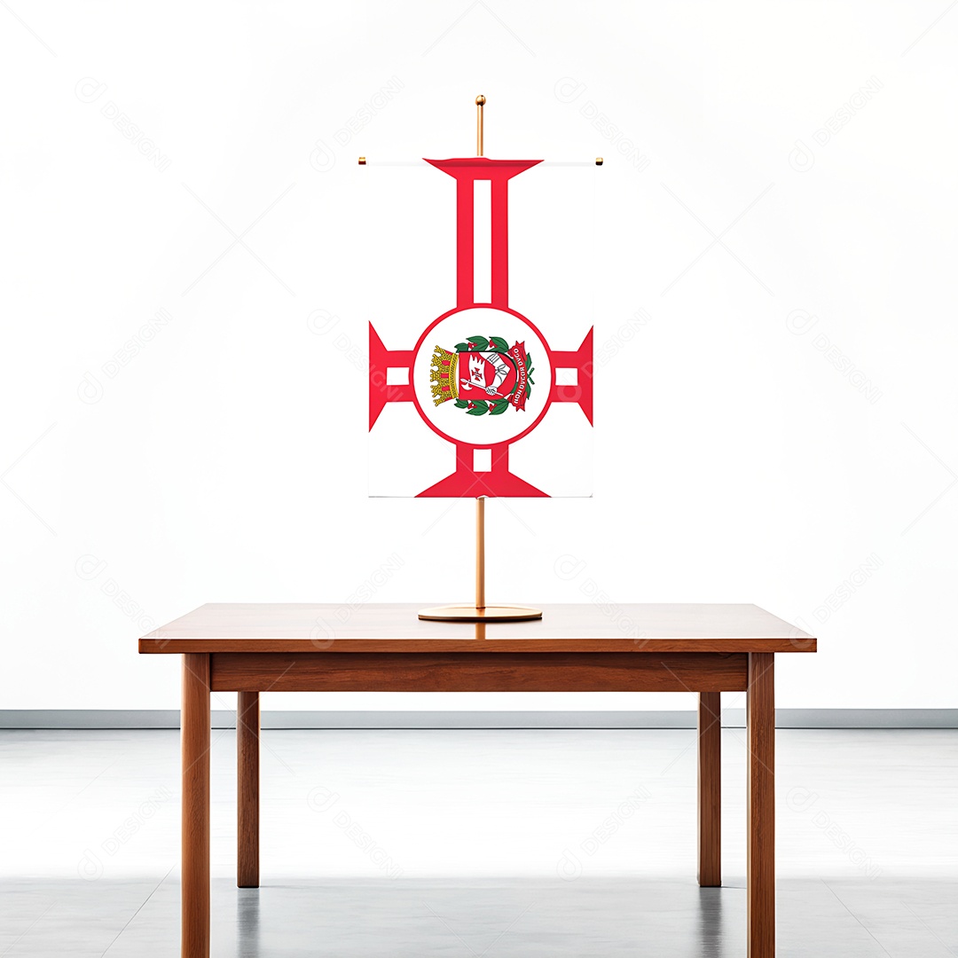 Bandeira da cidade de São Paulo em cima de uma mesa
