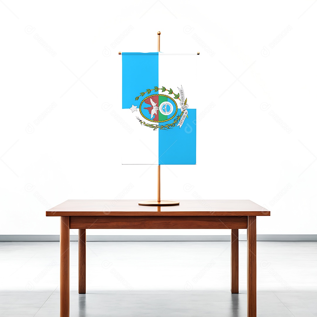 Bandeira do estado do Rio de Janeiro em cima de uma mesa