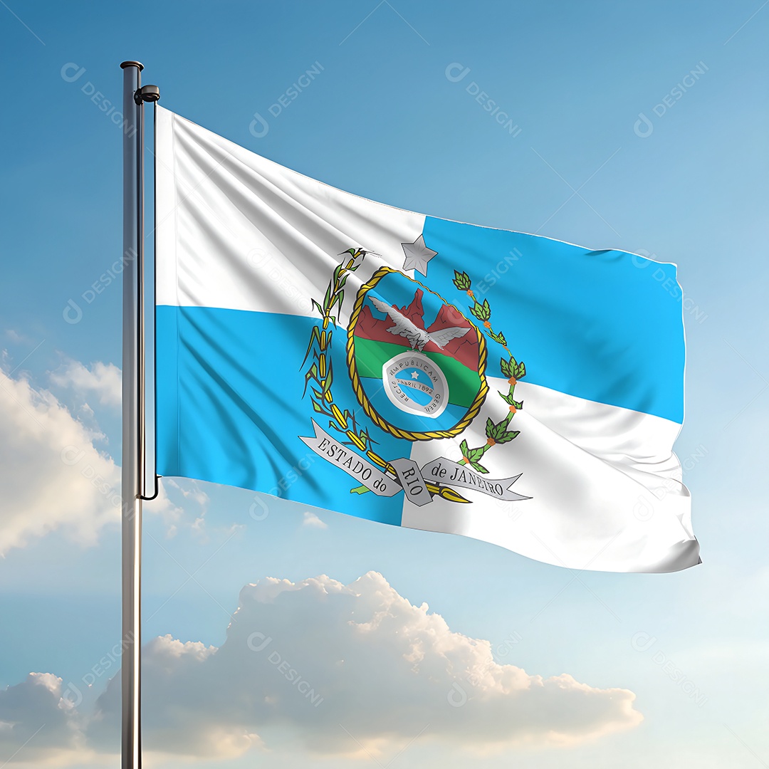 Bandeira do estado do Rio de Janeiro hasteada ao ar livre