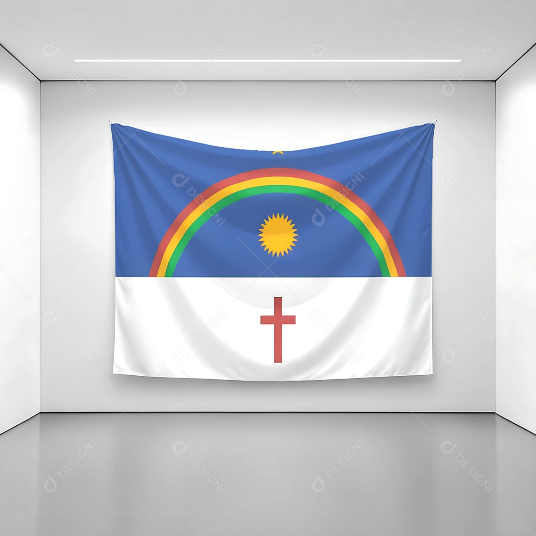 Bandeira do estado de Pernambuco exposta em uma parede de uma sala