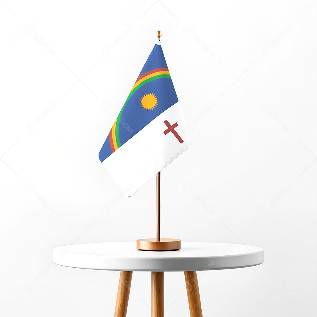 Mini bandeira do estado de Pernambuco hasteada em cima de uma mesa