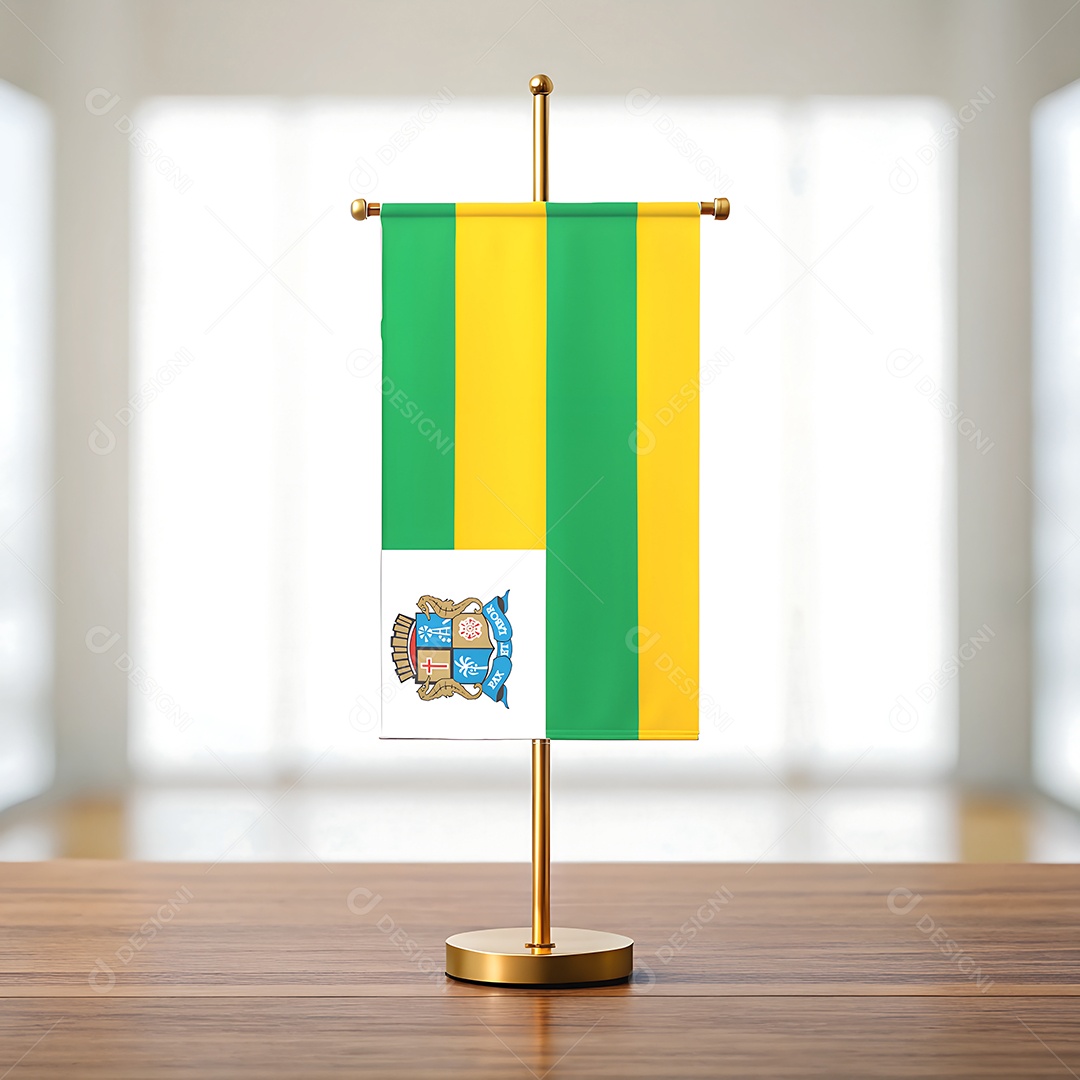Mini-bandeira da cidade de Aracajú em cima de uma mesa