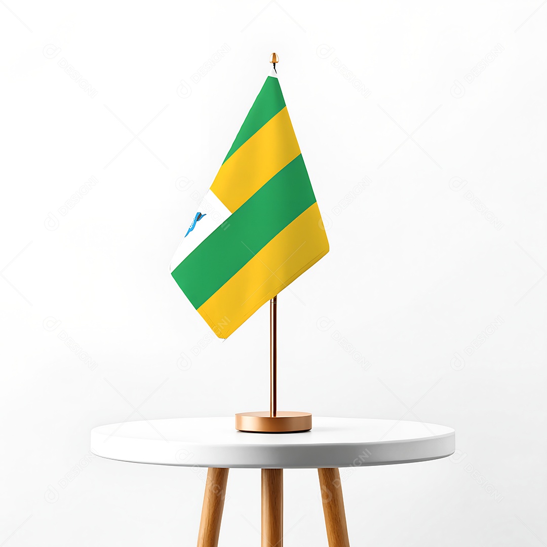 Mini-bandeira da cidade de Aracajú hasteada em cima de uma mesa