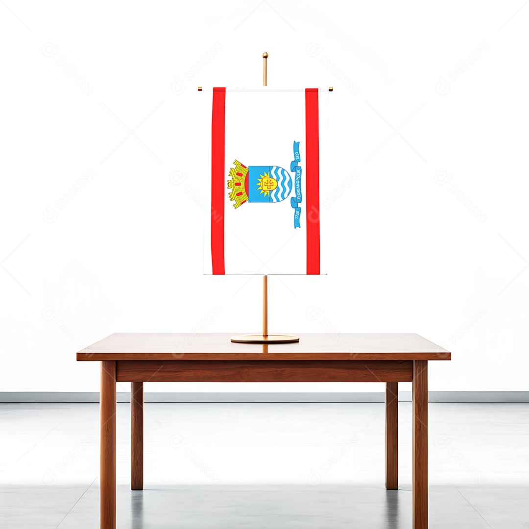 Bandeira da cidade de Florianópolis em cima de uma mesa