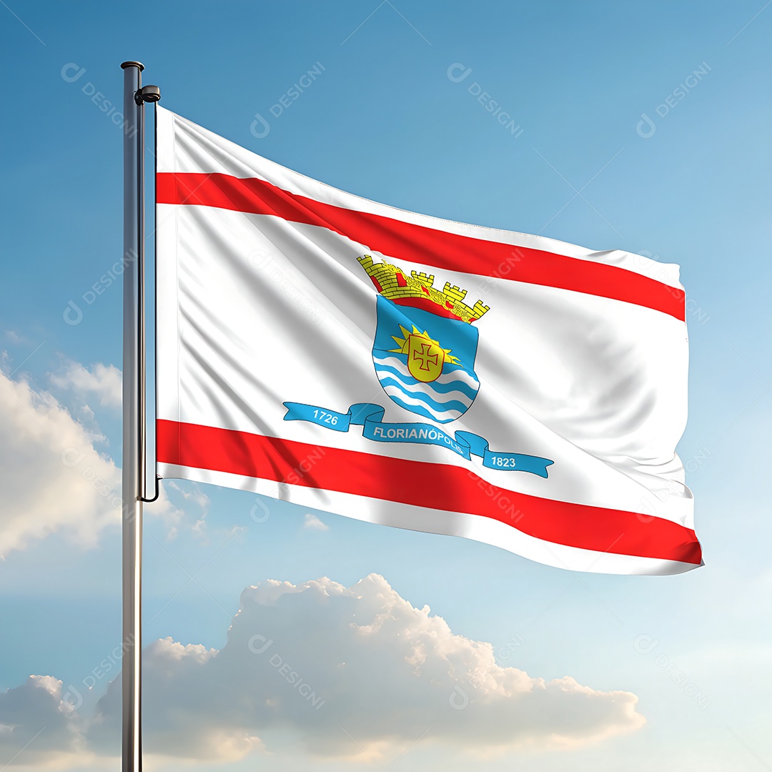 Bandeira da cidade de Florianópolis hasteada ao ar livre