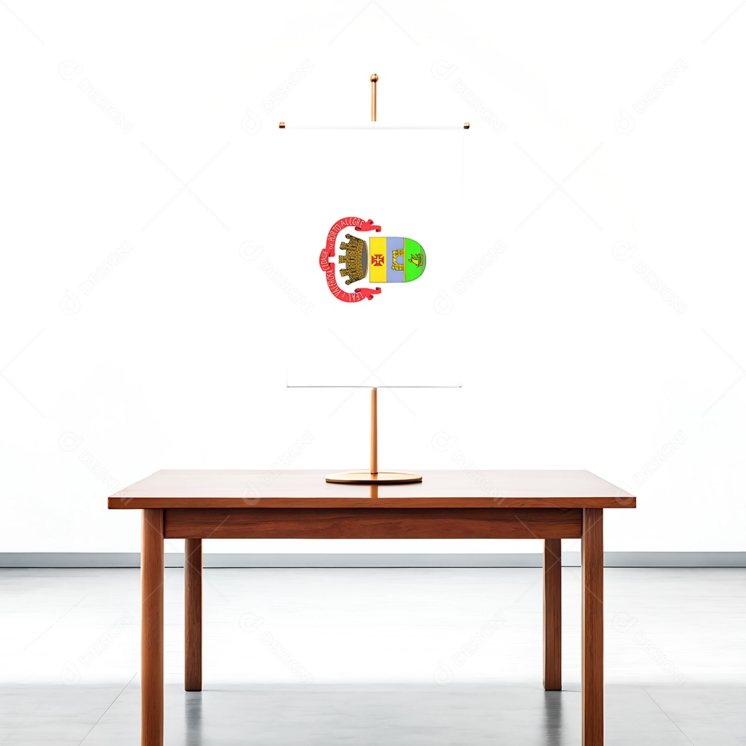 Bandeira da cidade de Porto Alegre em cima de uma mesa