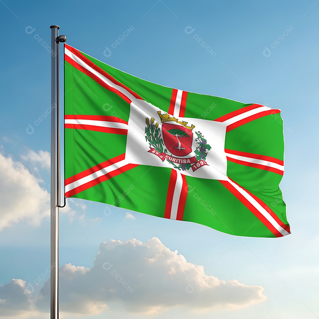 Bandeira da cidade de Curitiba hasteada ao ar livre