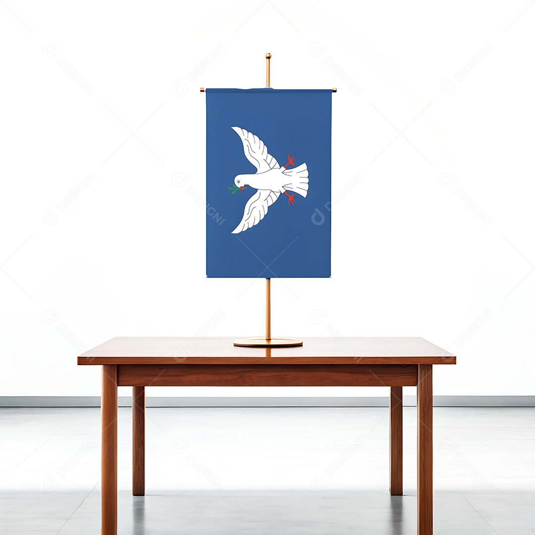 Bandeira da cidade de Salvador em cima de uma mesa