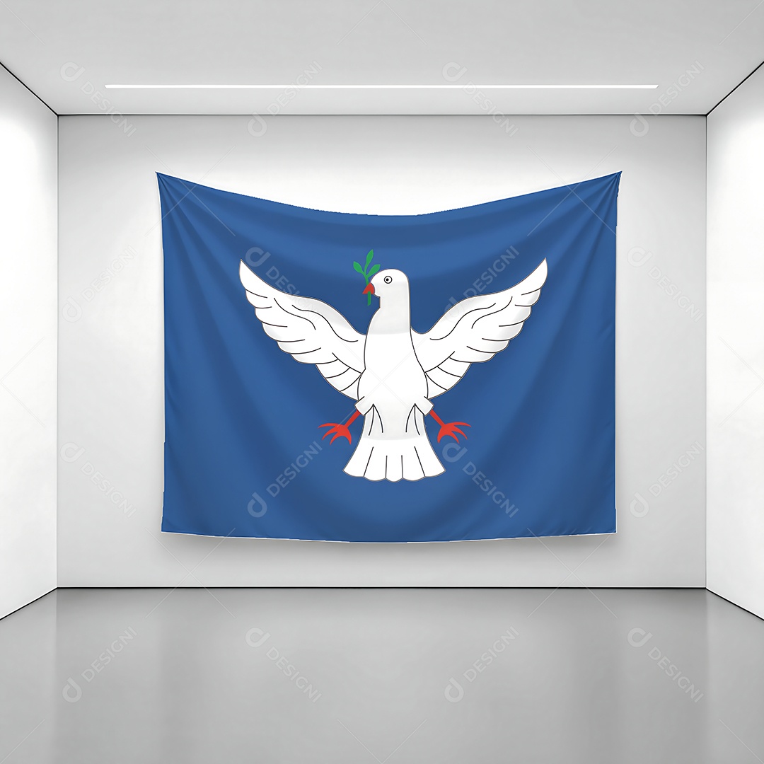 Bandeira da cidade de Salvador exposta em uma parede de uma sala