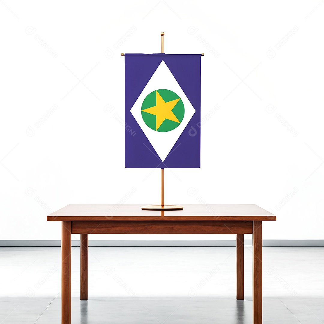 Bandeira do estado de Mato Grosso em cima de uma mesa