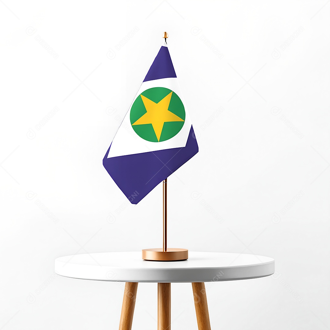 Mini bandeira do estado de Mato Grosso hasteada em cima de uma mesa