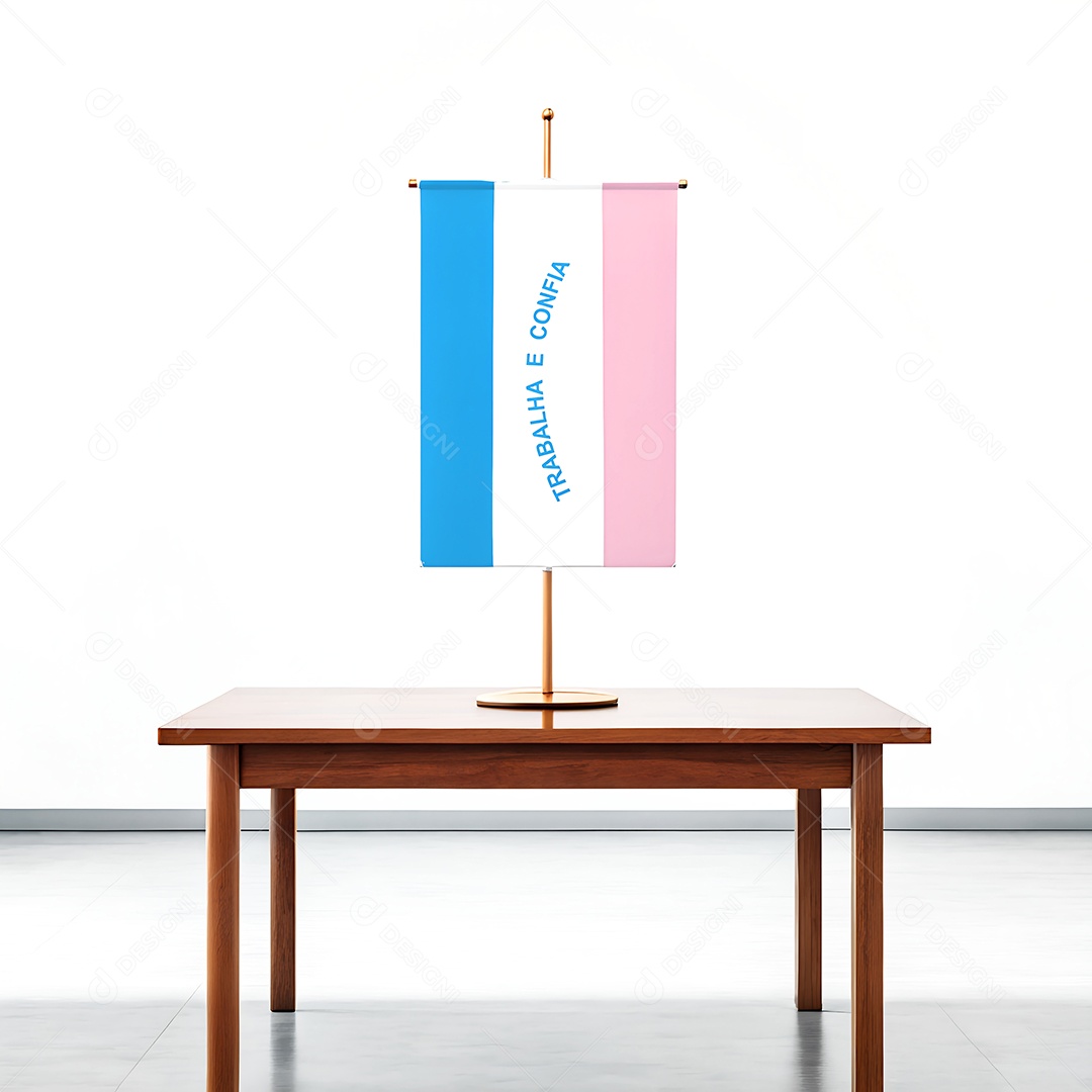 Bandeira do estado do Espírito Santo em cima de uma mesa