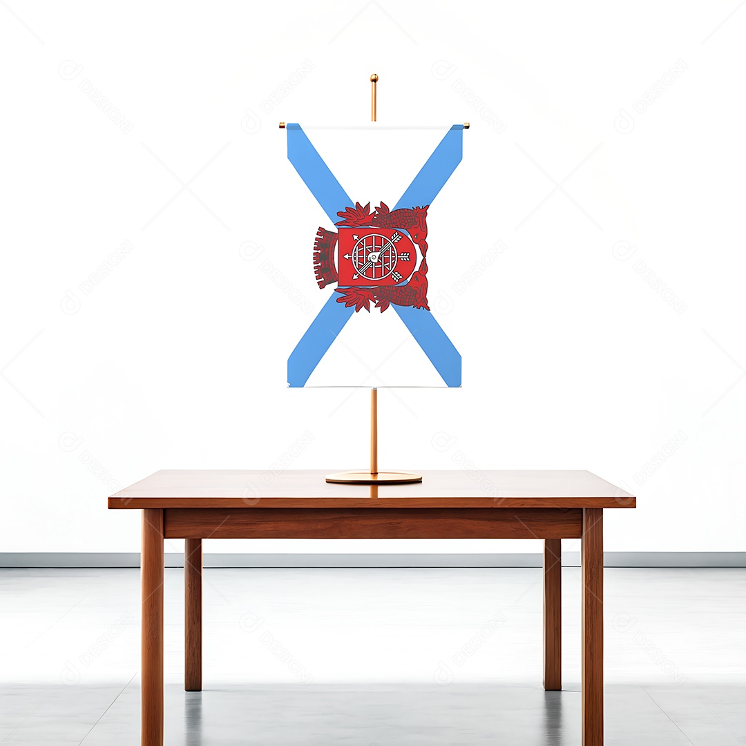 Bandeira da cidade do Rio de Janeiro em cima de uma mesa