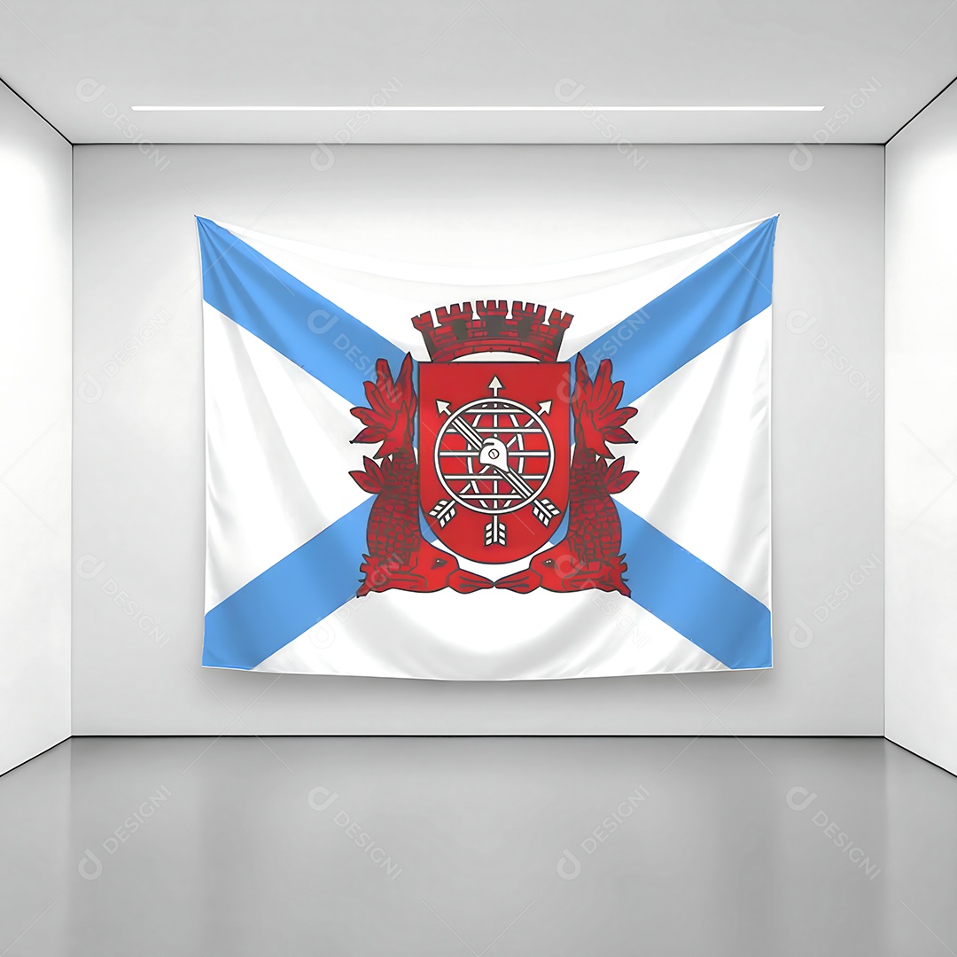 Bandeira da cidade do Rio de Janeiro exposta em uma parede de uma sala