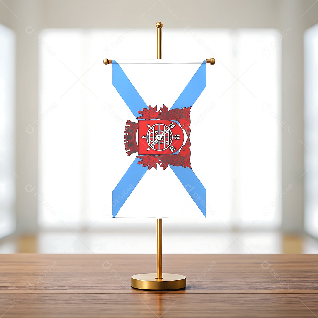 Mini bandeira da cidade do Rio de Janeiro em cima de uma mesa