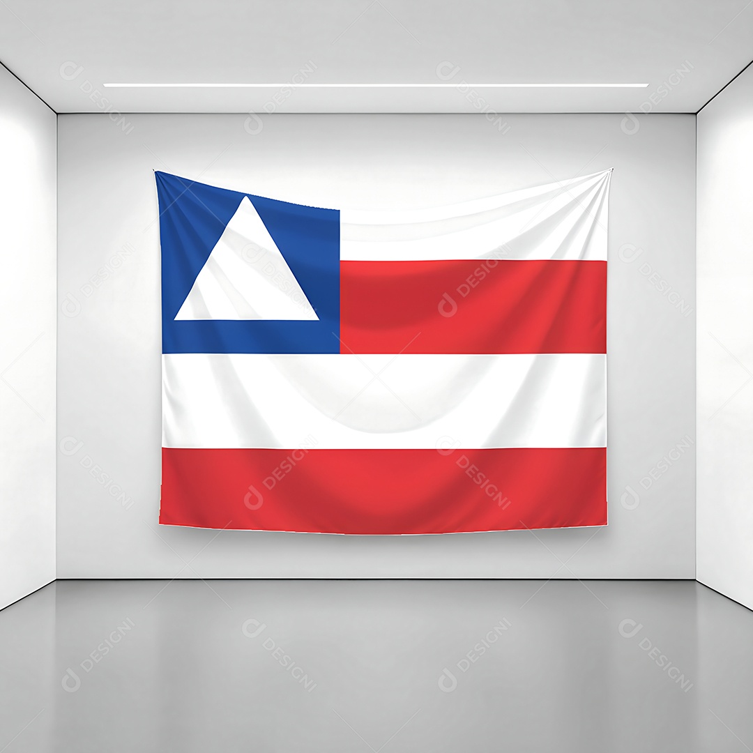 Bandeira do estado da Bahia exposta em uma parede de uma sala
