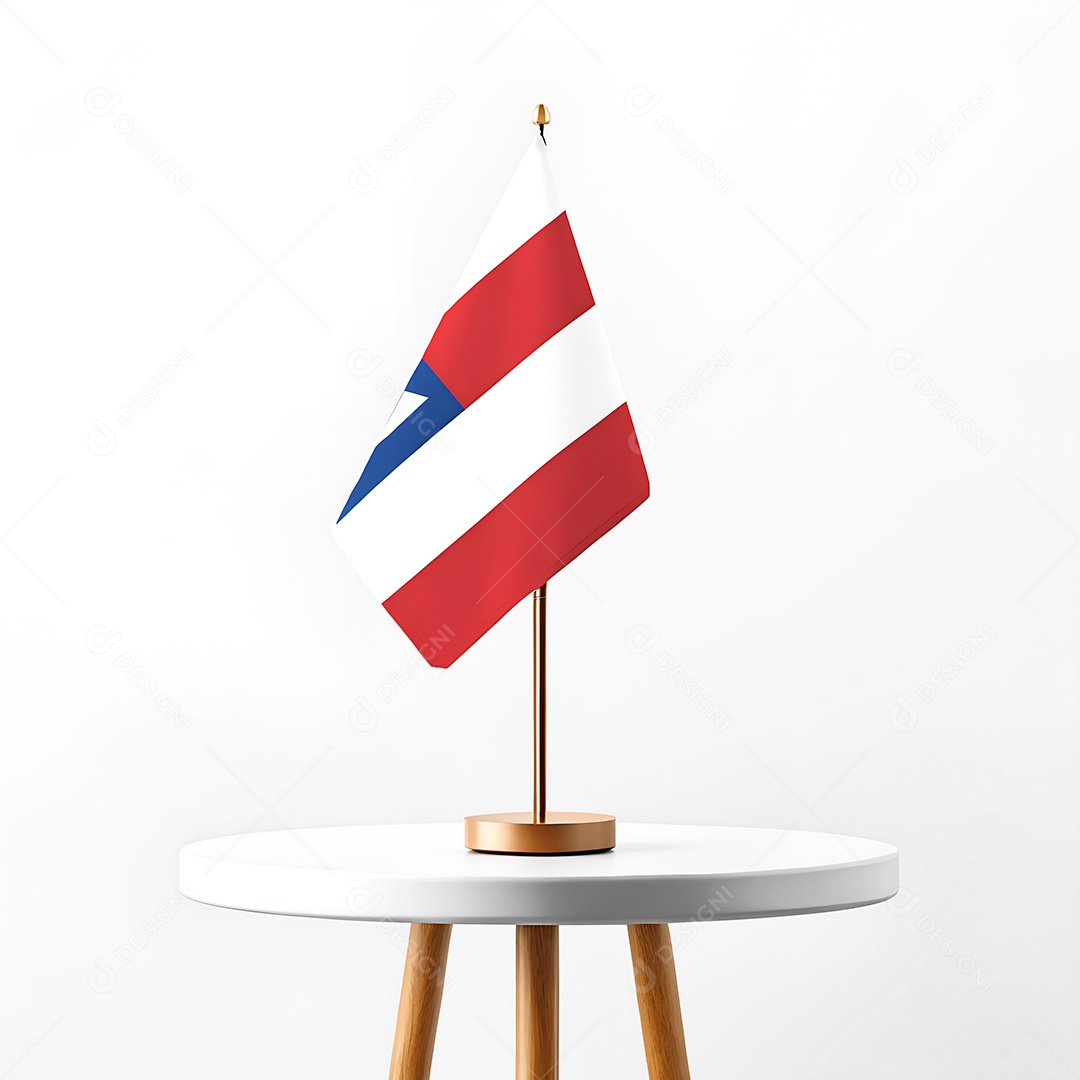 Mini bandeira do estado da Bahia hasteada em cima de uma mesa