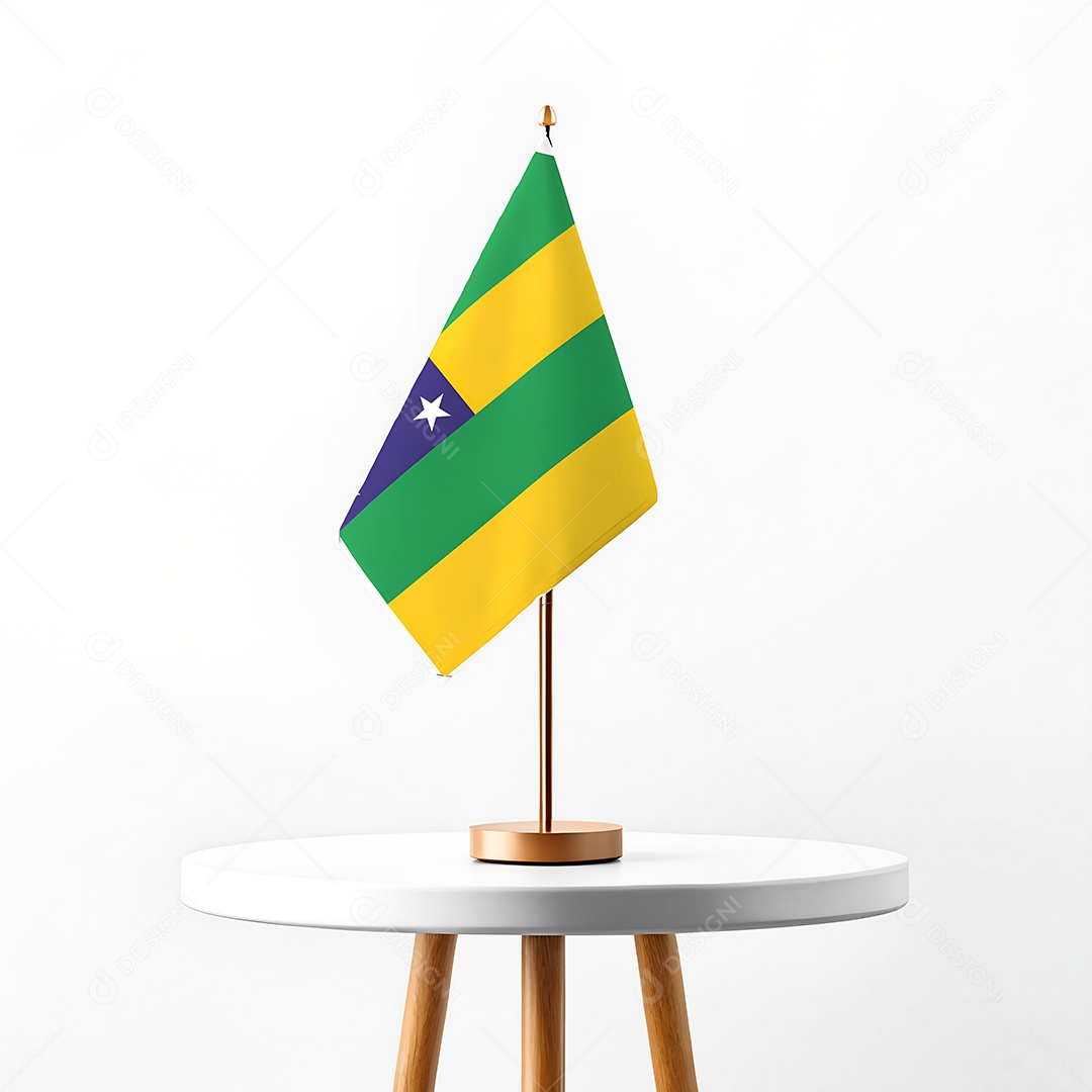 Mini bandeira do estado do Sergipe hasteada em cima de uma mesa