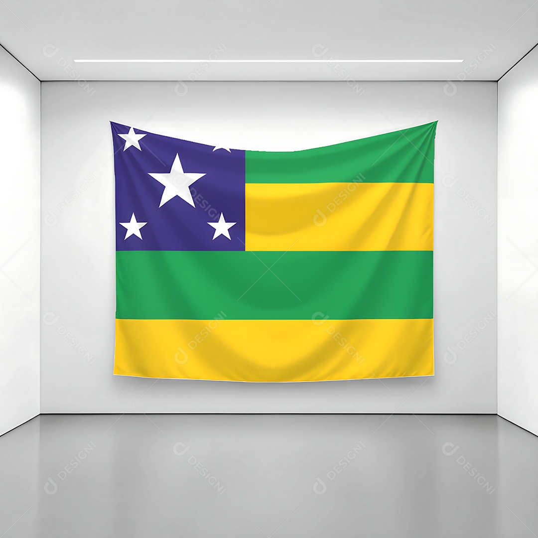 Bandeira do estado do Sergipe exposta em uma parede de uma sala