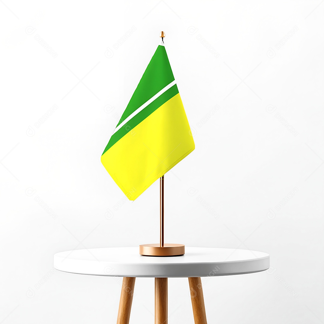 Mini bandeira da cidade de Boa Vista hasteada em cima de uma mesa