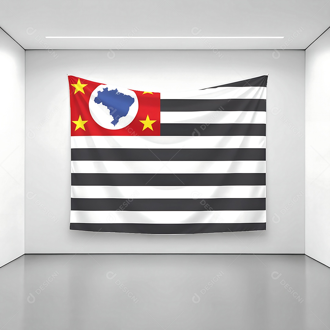 Bandeira do estado de São Paulo exposta em uma parede