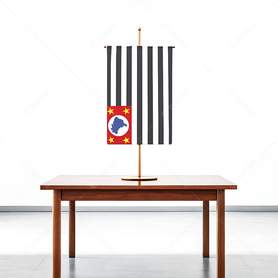 Bandeira do estado de São Paulo em cima de uma mesa