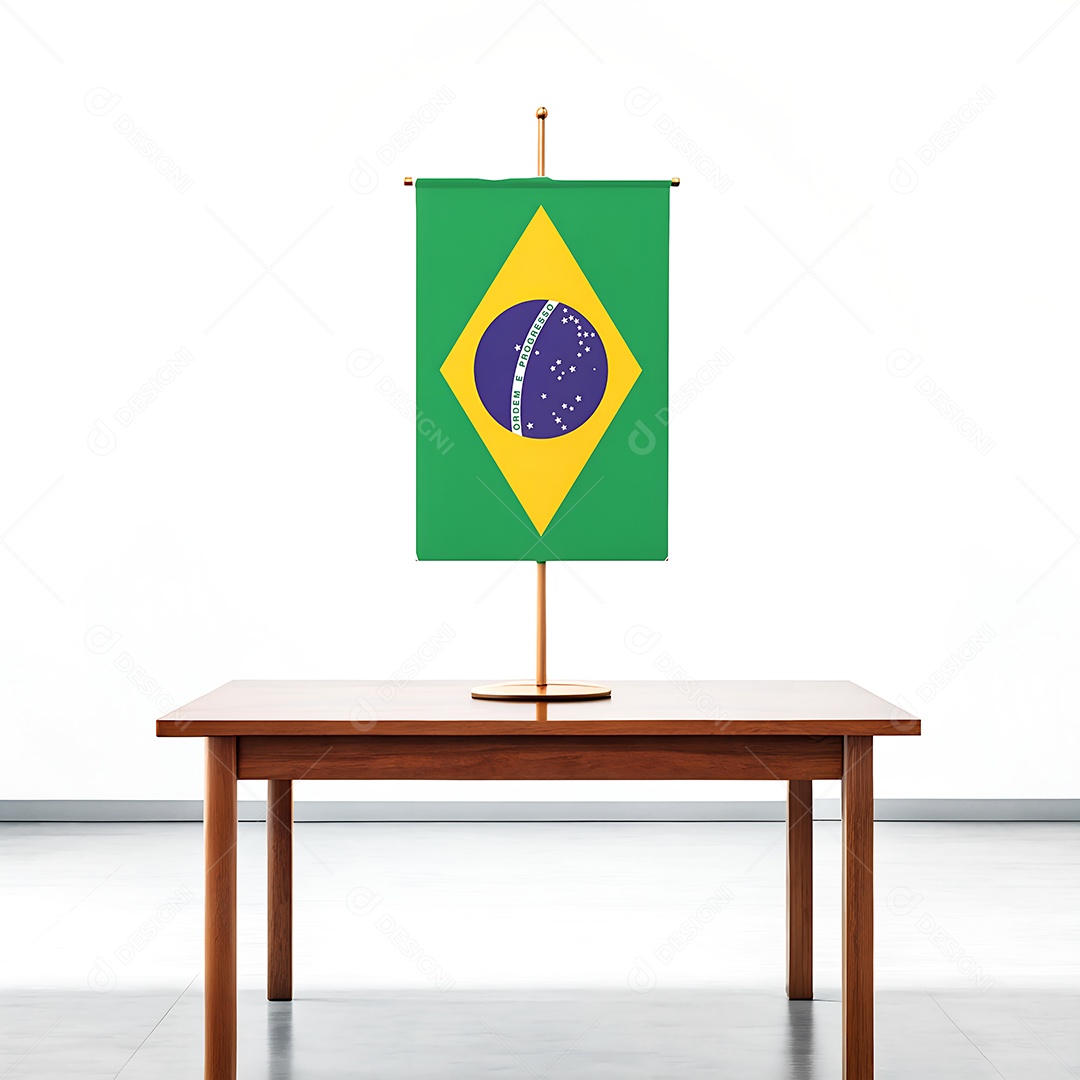 Bandeira do Brasil em cima de uma mesa