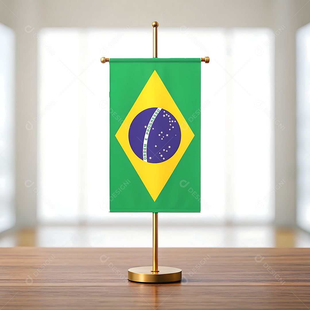 Mini bandeira do Brasil em cima de uma mesa
