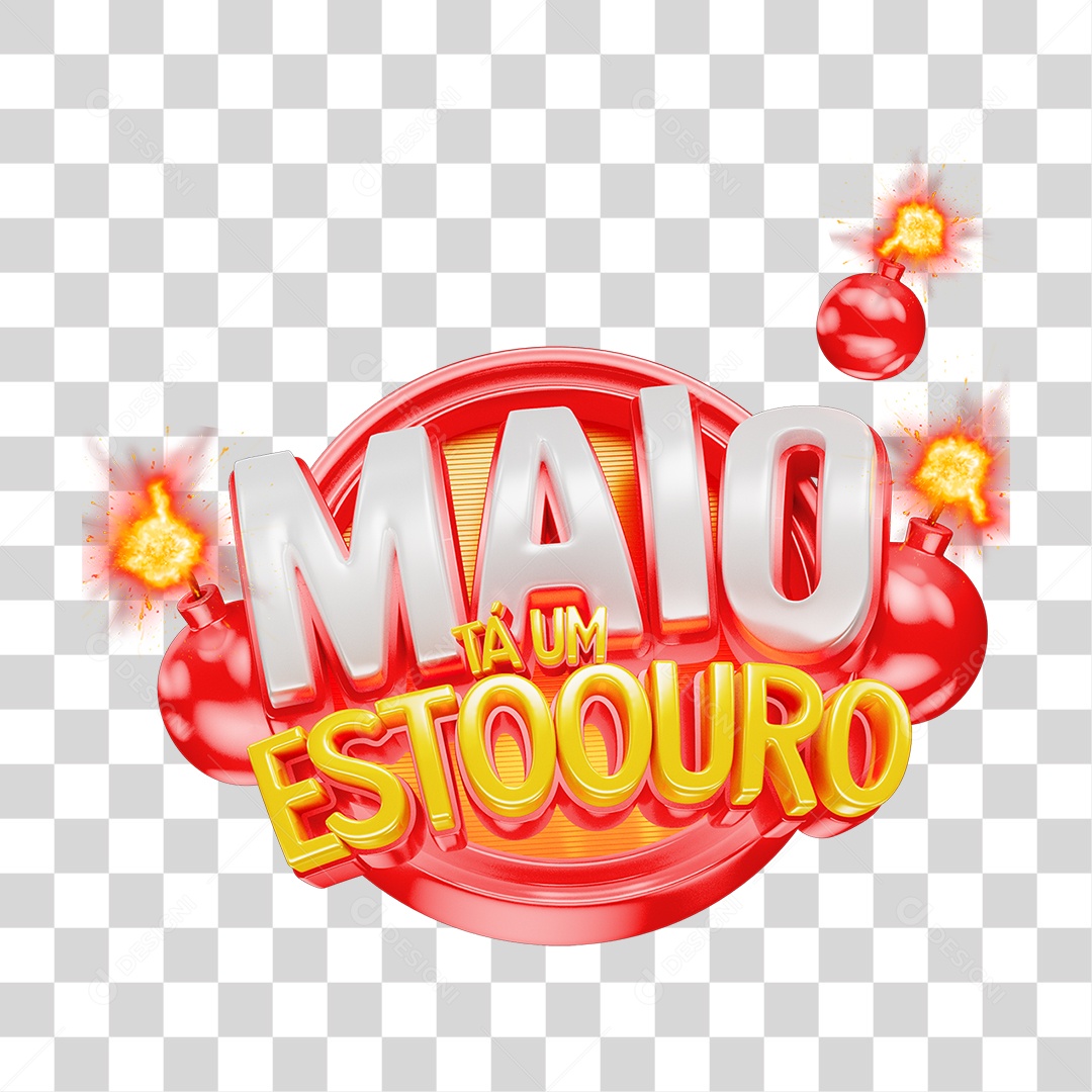 Selo 3D Maio Tá um Estouro PNG Transparente