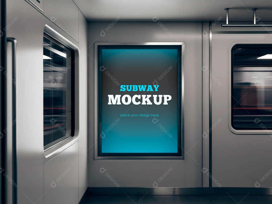 Placa Publicitária no Metrô Mockup PSD Editável