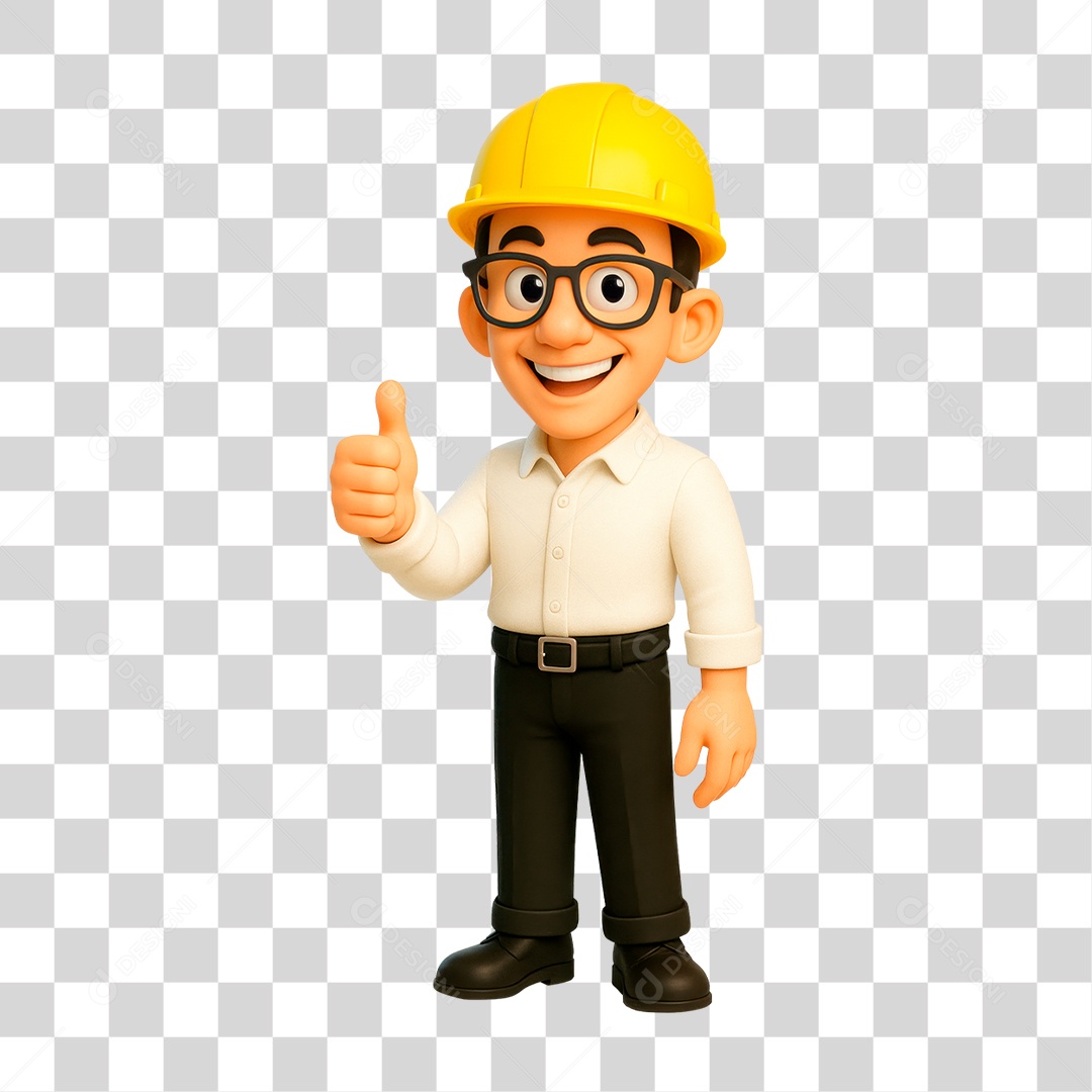 Personagem com Capacete de Obras PNG Transparente