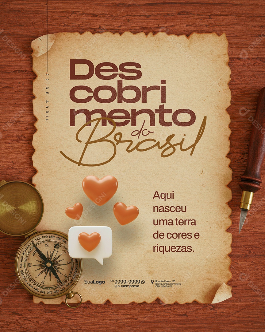 Dia do Descobrimento do Brasil 22 de Abril Social Media PSD Editável