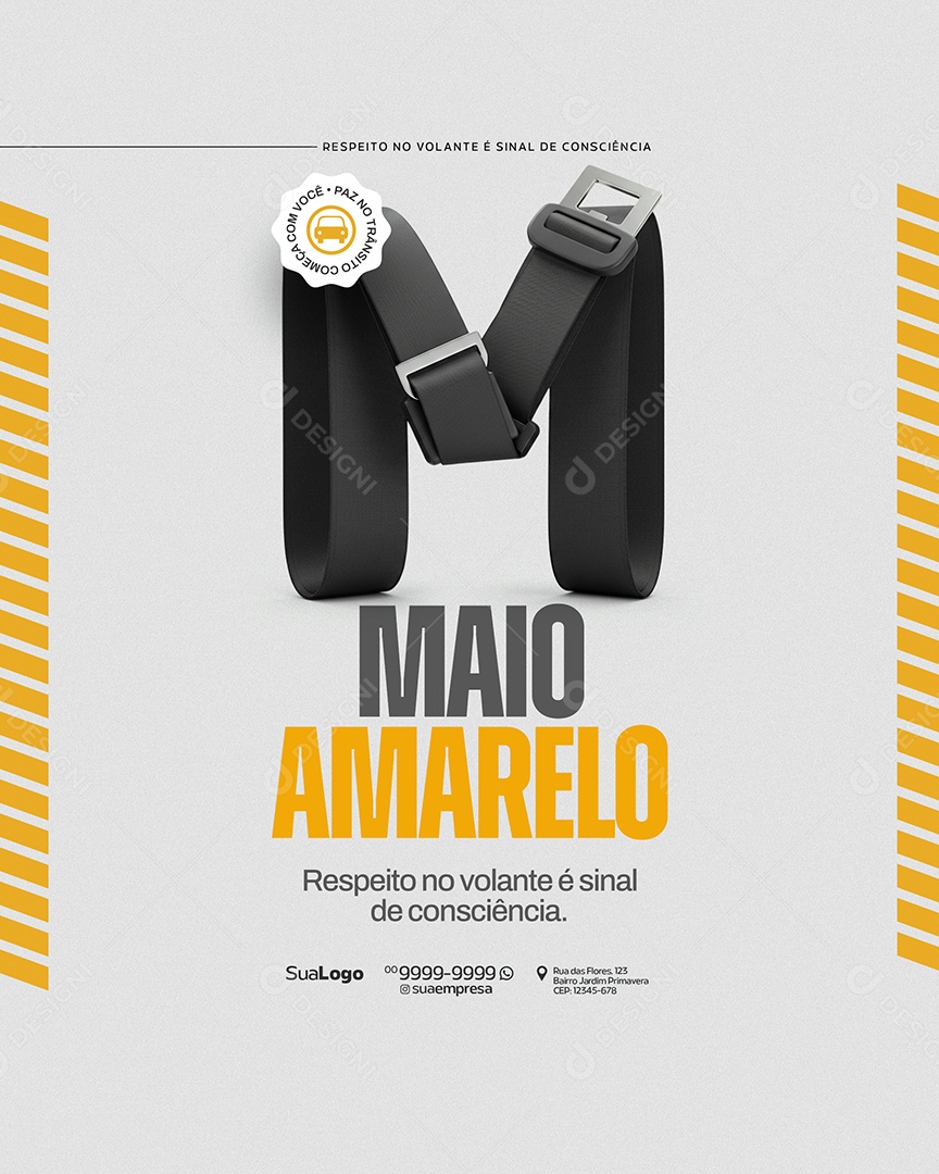 Maio Amarelo Respeito no Volante é Sinal de Consciência Social Media PSD Editável