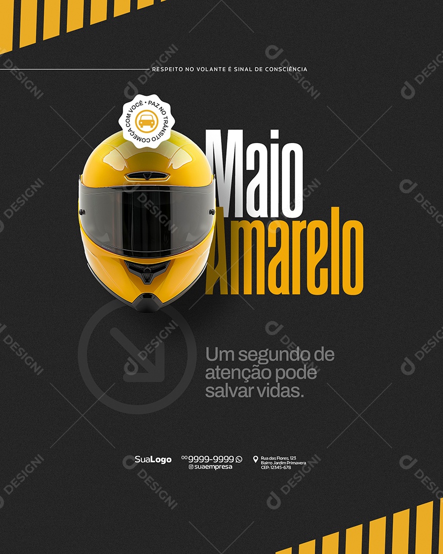 Maio Amarelo Um Segundo de Atenção Pode Salvar Vidas Social Media PSD Editável