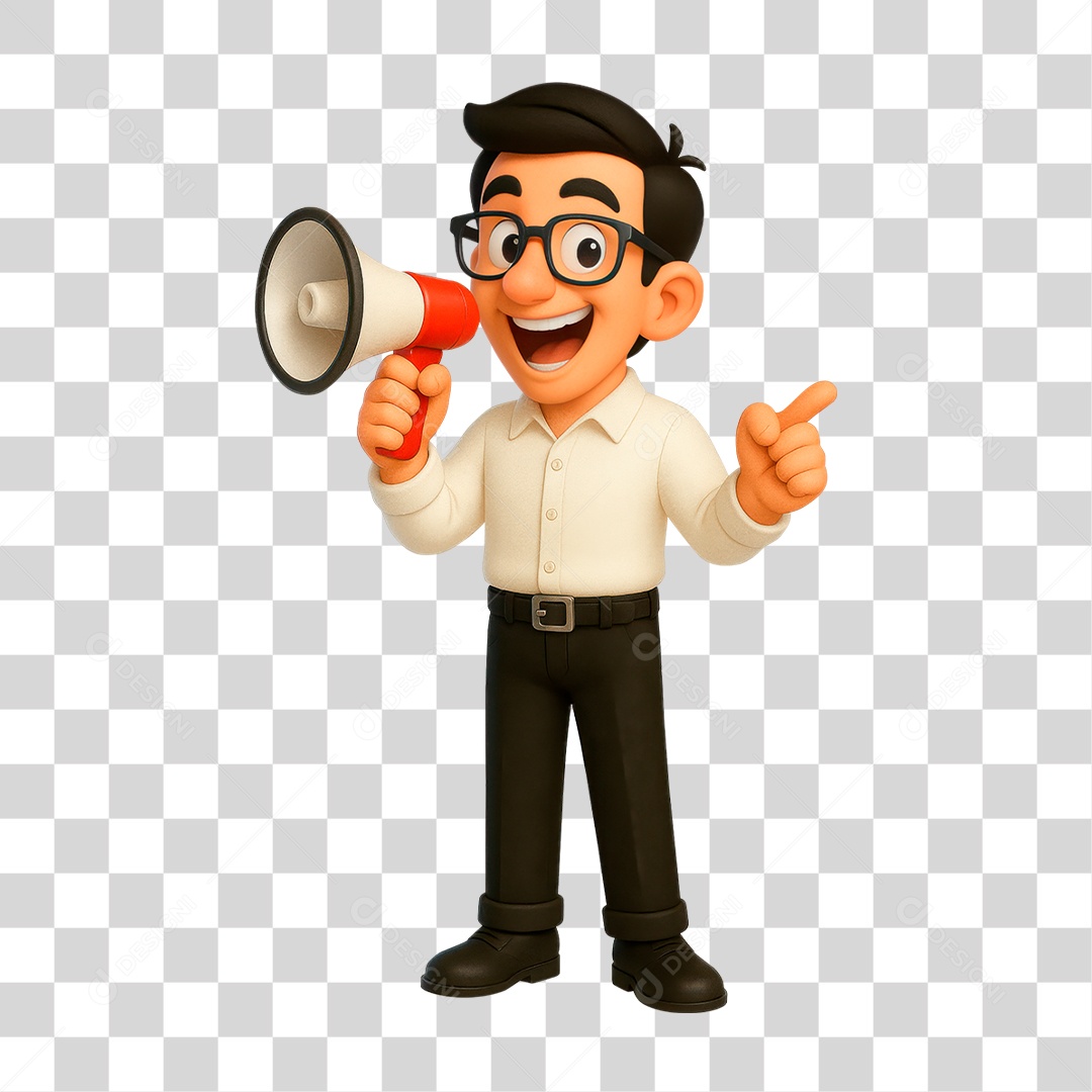 Personagem Falando no Megafone PNG Transparente