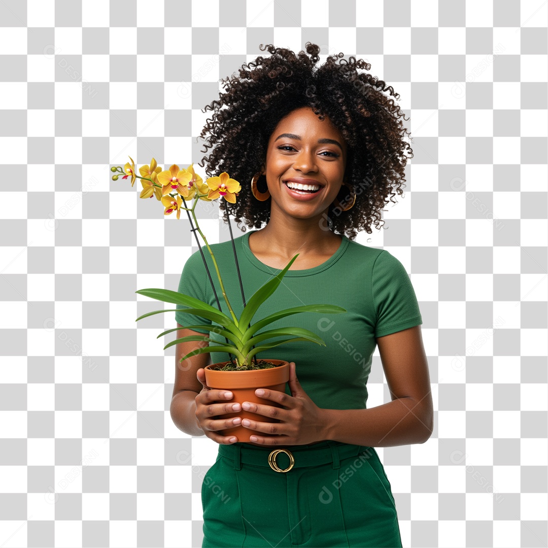 Mulher Segurando um Vaso de Flor PNG Transparente