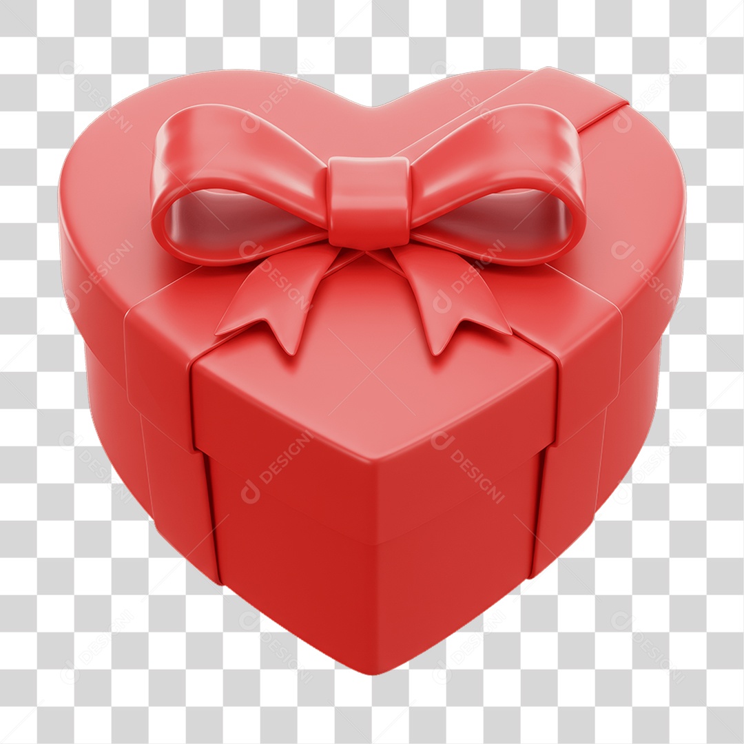 Caixa de Presente Coração Dia dos Namorados PNG Transparente