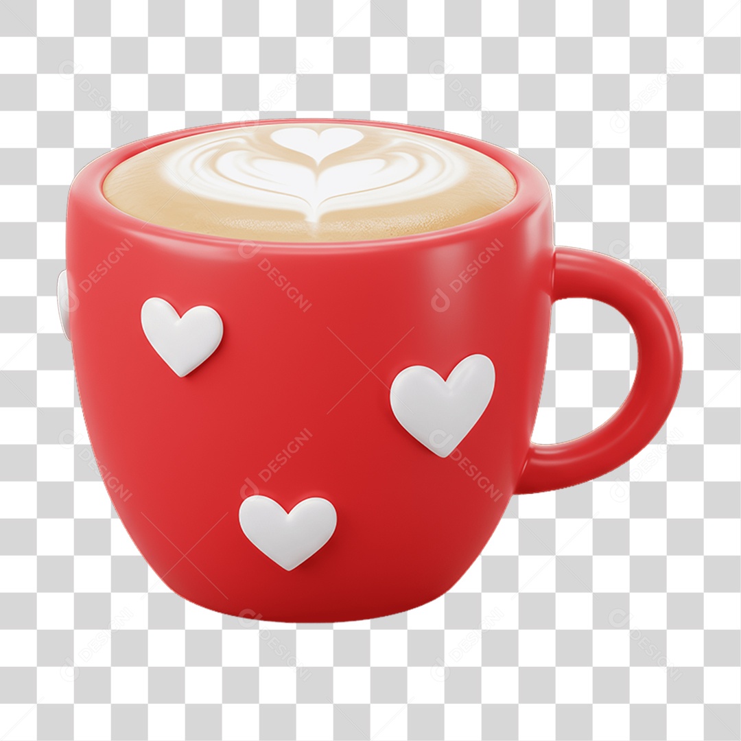 Elemento 3D Xícara com Coração PNG Transparente