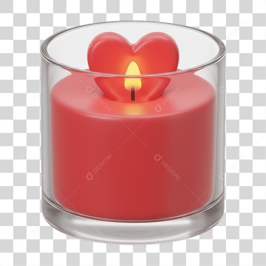 Elemento 3D Vela de Coração PNG Transparente