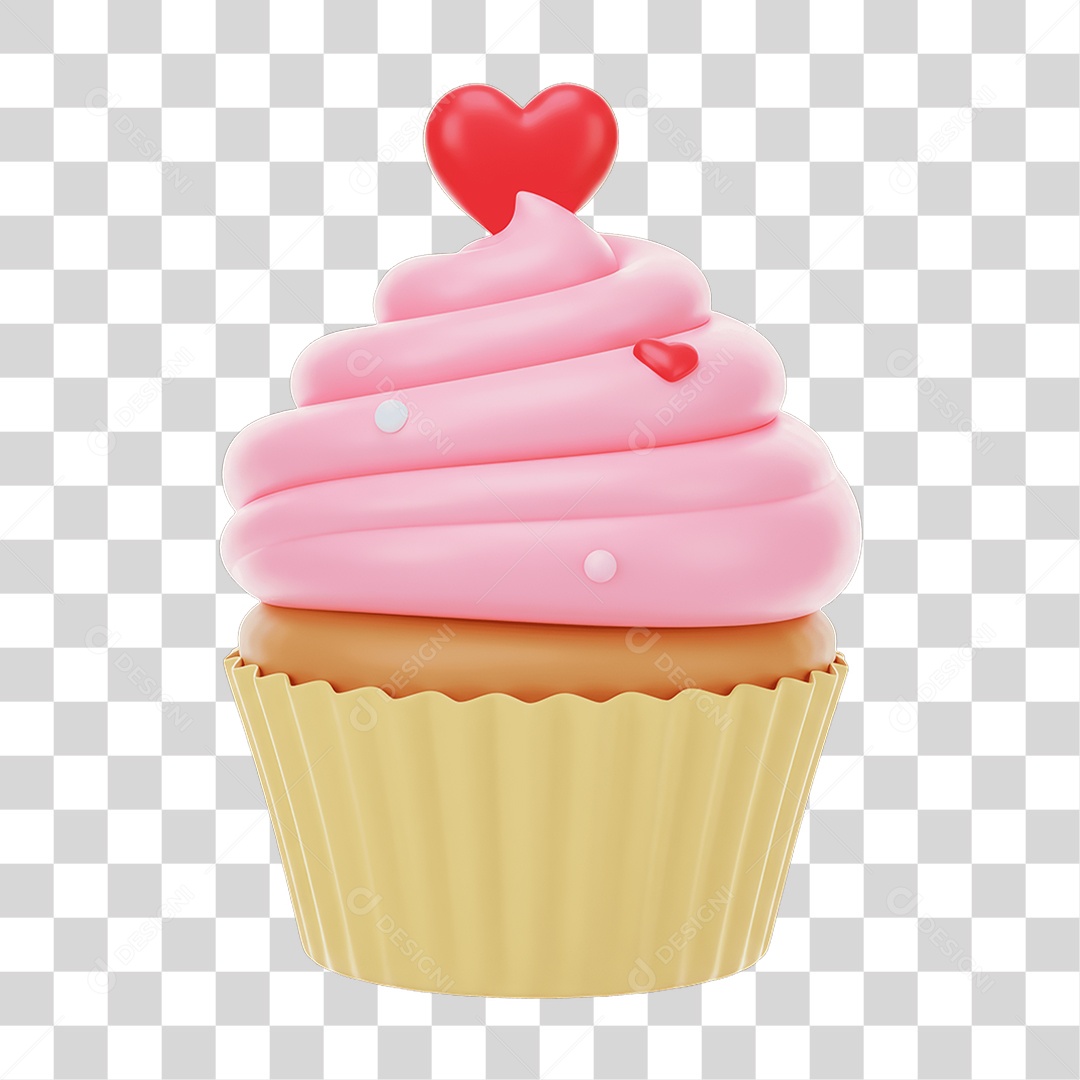 Elemento 3D Cupcake com Corações PNG Transparente