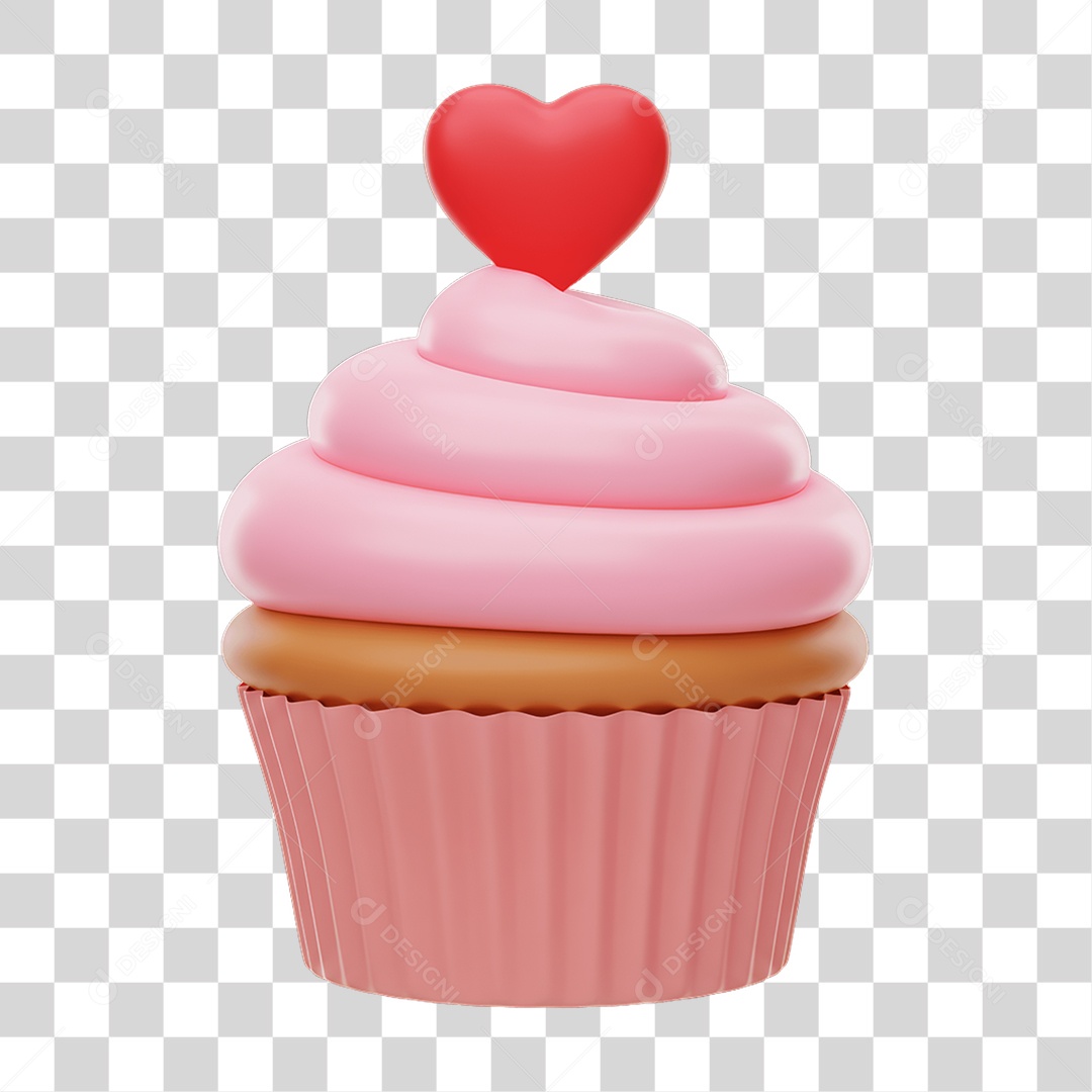 Elemento 3D Cupcake com Corações PNG Transparente