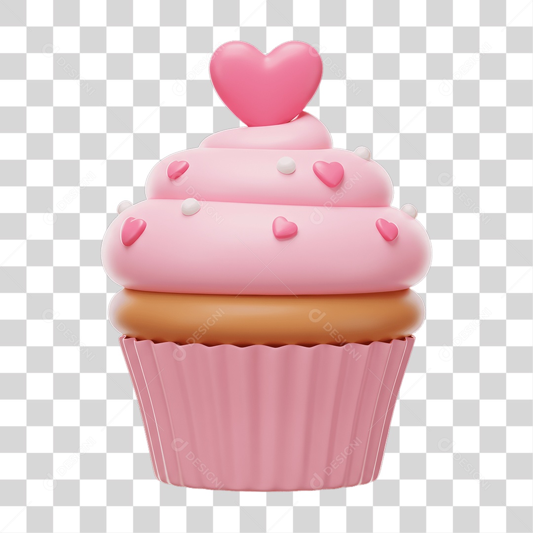 Elemento 3D Cupcake com Corações PNG Transparente