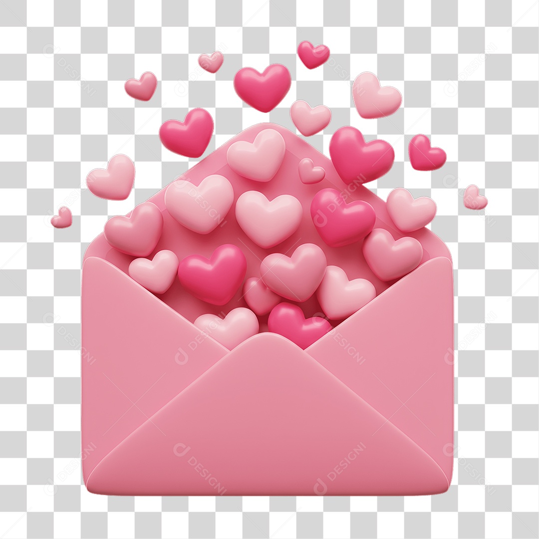 Elemento 3D Carta com Corações PNG Transparente