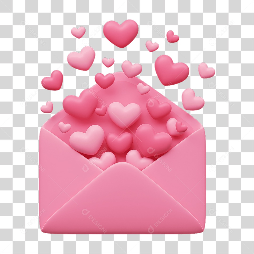 Elemento 3D Carta com Corações PNG Transparente