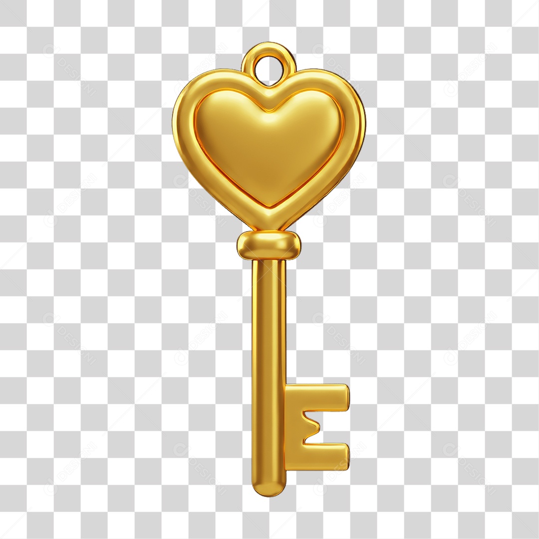 Elemento 3D Chave com Coração PNG Transparente