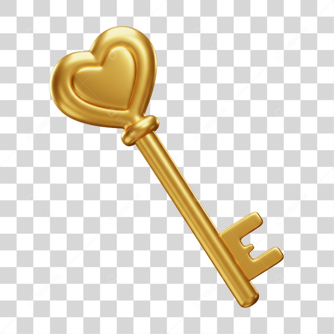 Elemento 3D Chave com Coração PNG Transparente