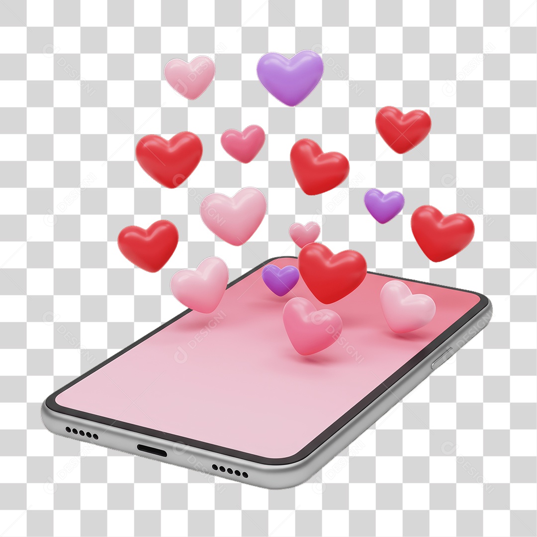 Elemento 3D Aparelho com Corações PNG Transparente