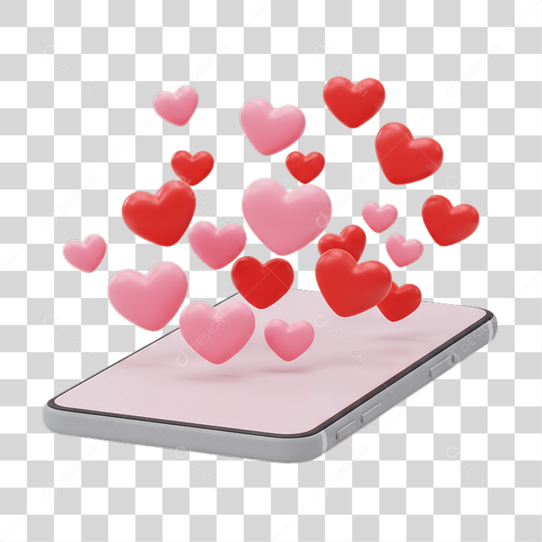 Elemento 3D Aparelho com Corações PNG Transparente