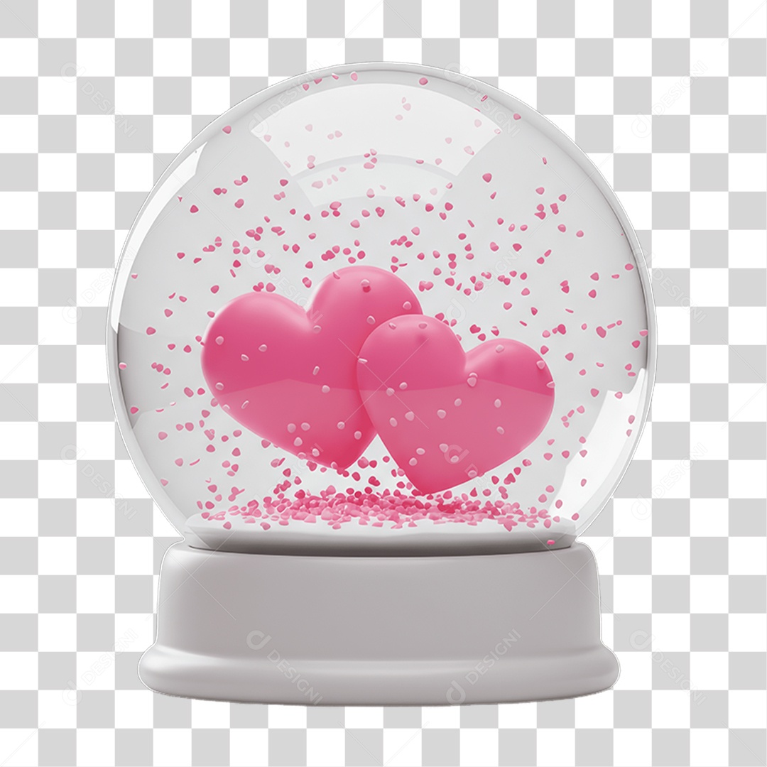 Elemento 3D Globo de Neve Coração PNG Transparente